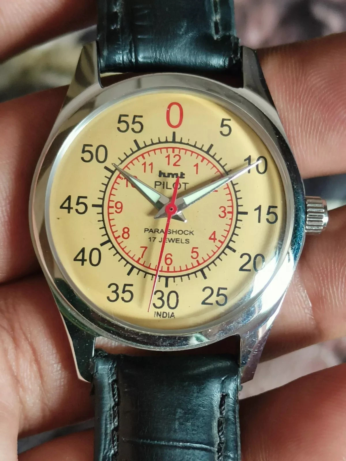 Vintage HMT Pilot Yellow Dial 17 Jewels Para Shock Mechanical hand winding Watch