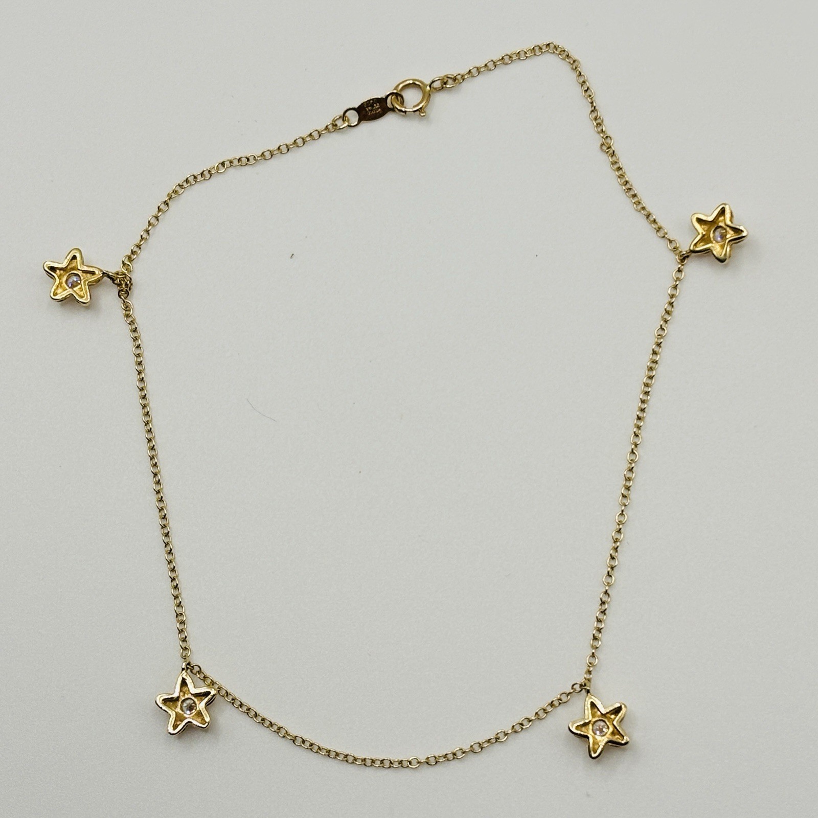 14K Yellow Gold 2.05g CZ Bracelet Celestial Star Dangle Charm Vintage DOCZ