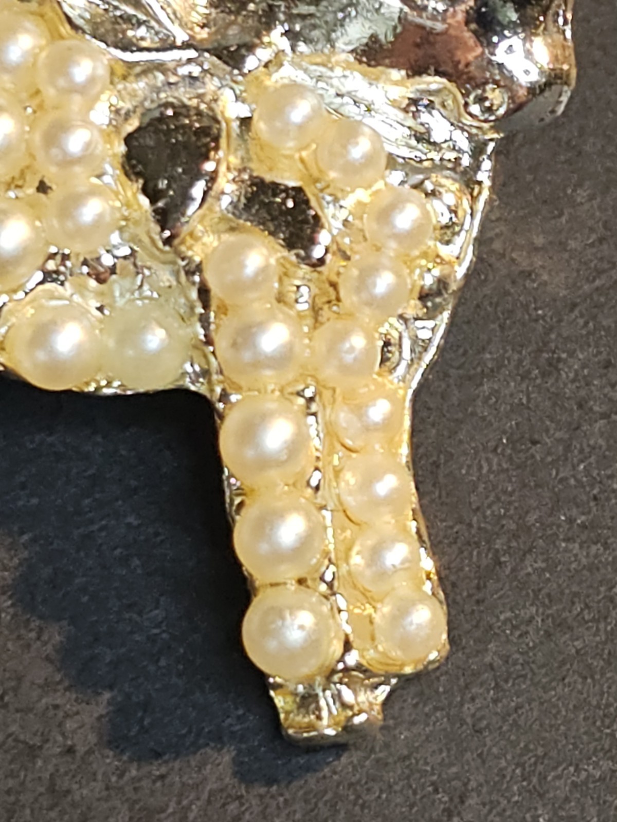 Vintage Deer Brooch Seed Pearls Silver Tone Red Crystal Eye
