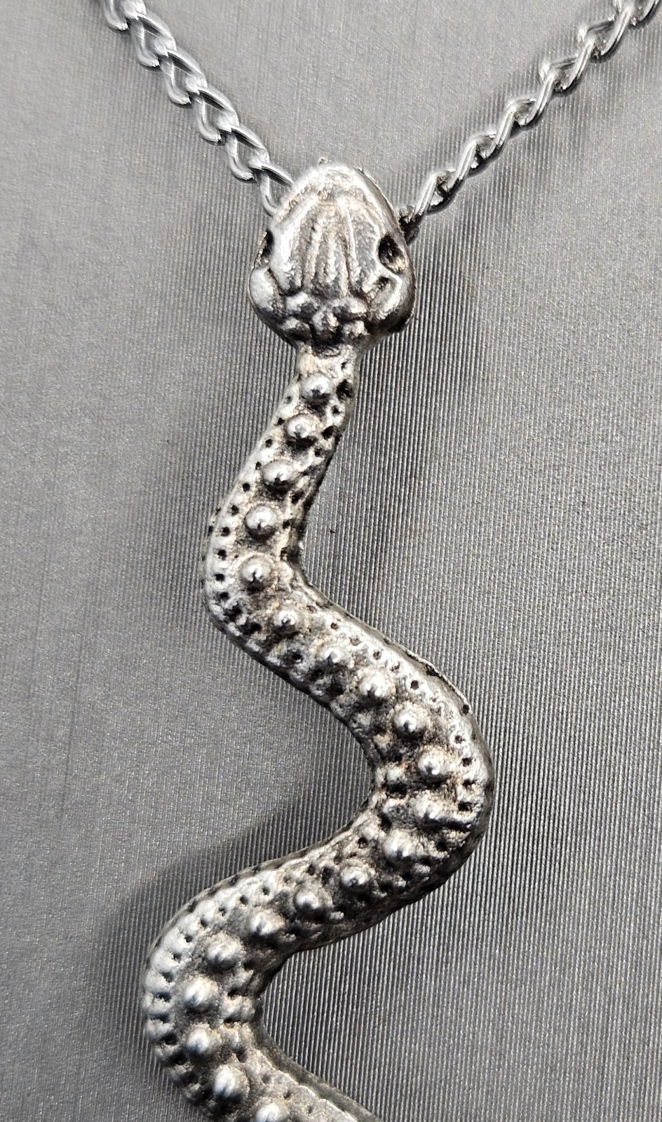 Vintage Snake Pendant Necklace Silver Tone Serpent Choker Chain 15″