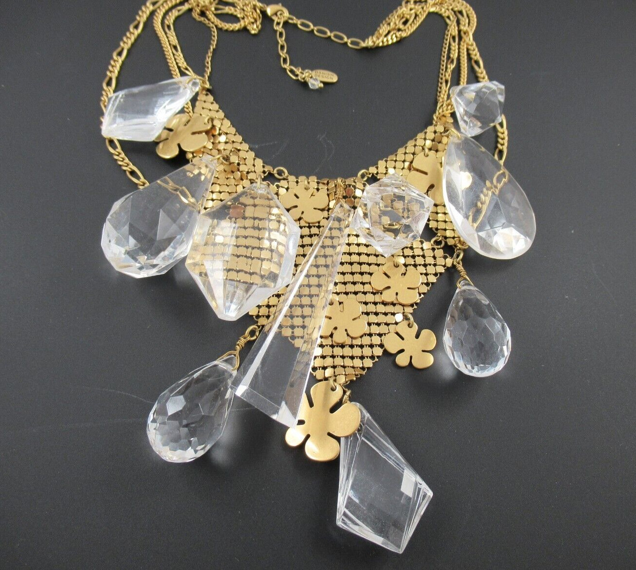 Signed Pilgrim Danish Design Gold Tone and Acrylic Prism Necklace 14.5″ + 3″ Ext