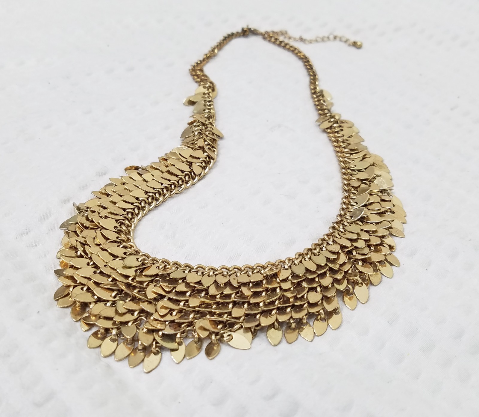 Vintage Gold Tone Chain Maille Mesh & Mini Paillettes Bib Choker Collar Necklace