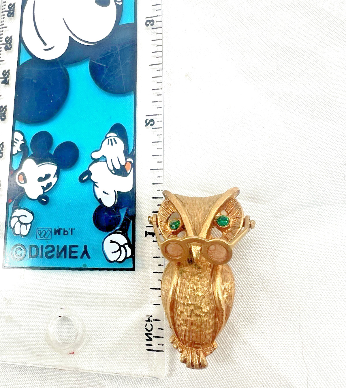 Vintage Owl Brooch Pin HTF Glasses Move Up Down Unique Beautiful Rhinestone Eyes