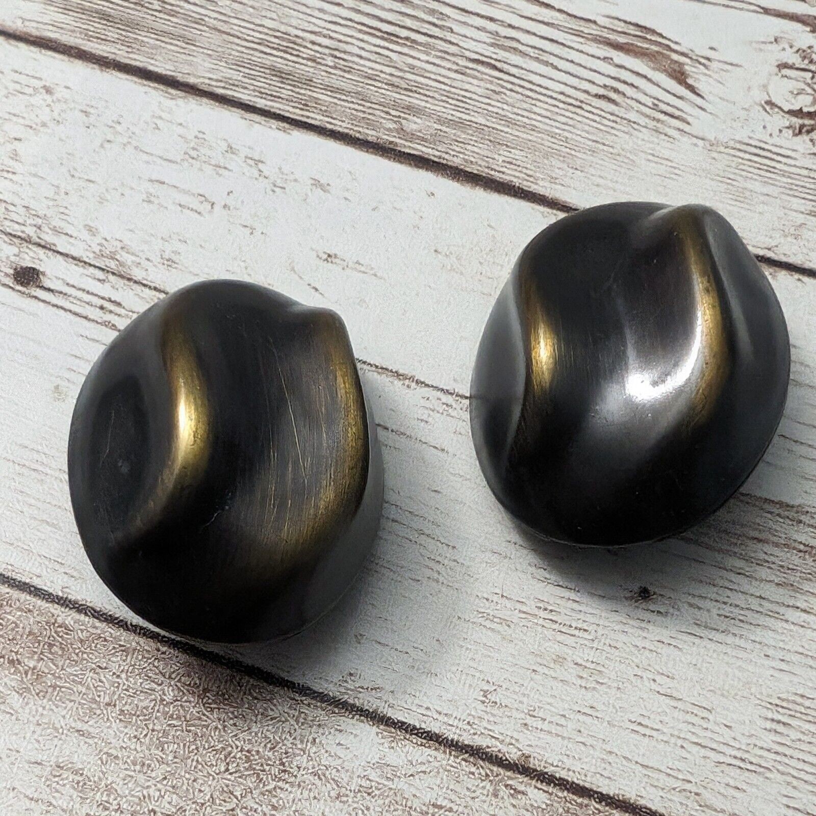 Vintage Clip On Earrings – Extra Large Metal Dark Brown & Brass Tones