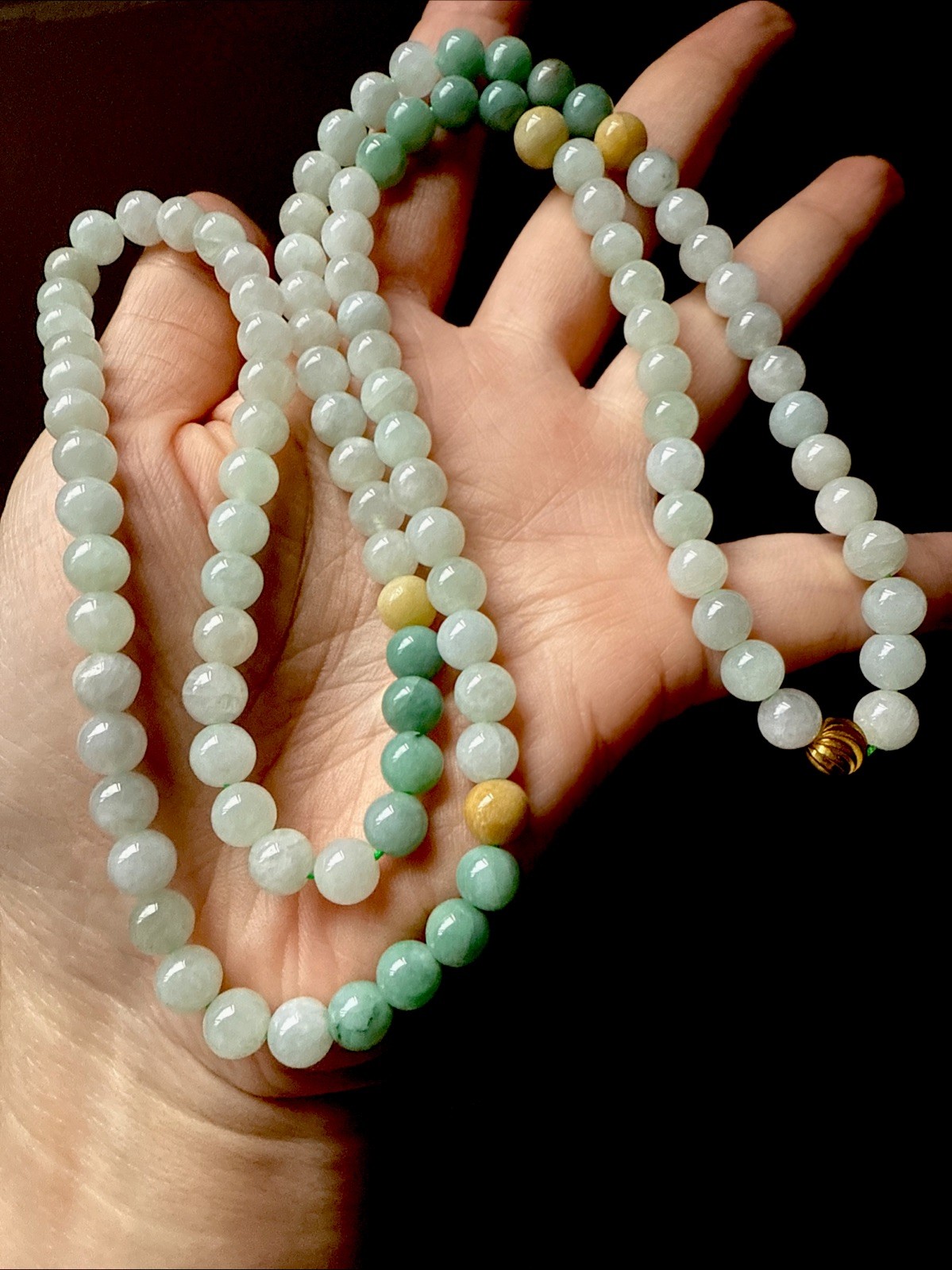 Grade A Untreated Burma Jadeite 純天然翡翠A貨老坑緬甸有種有色三彩長珠串項鍊 Certified