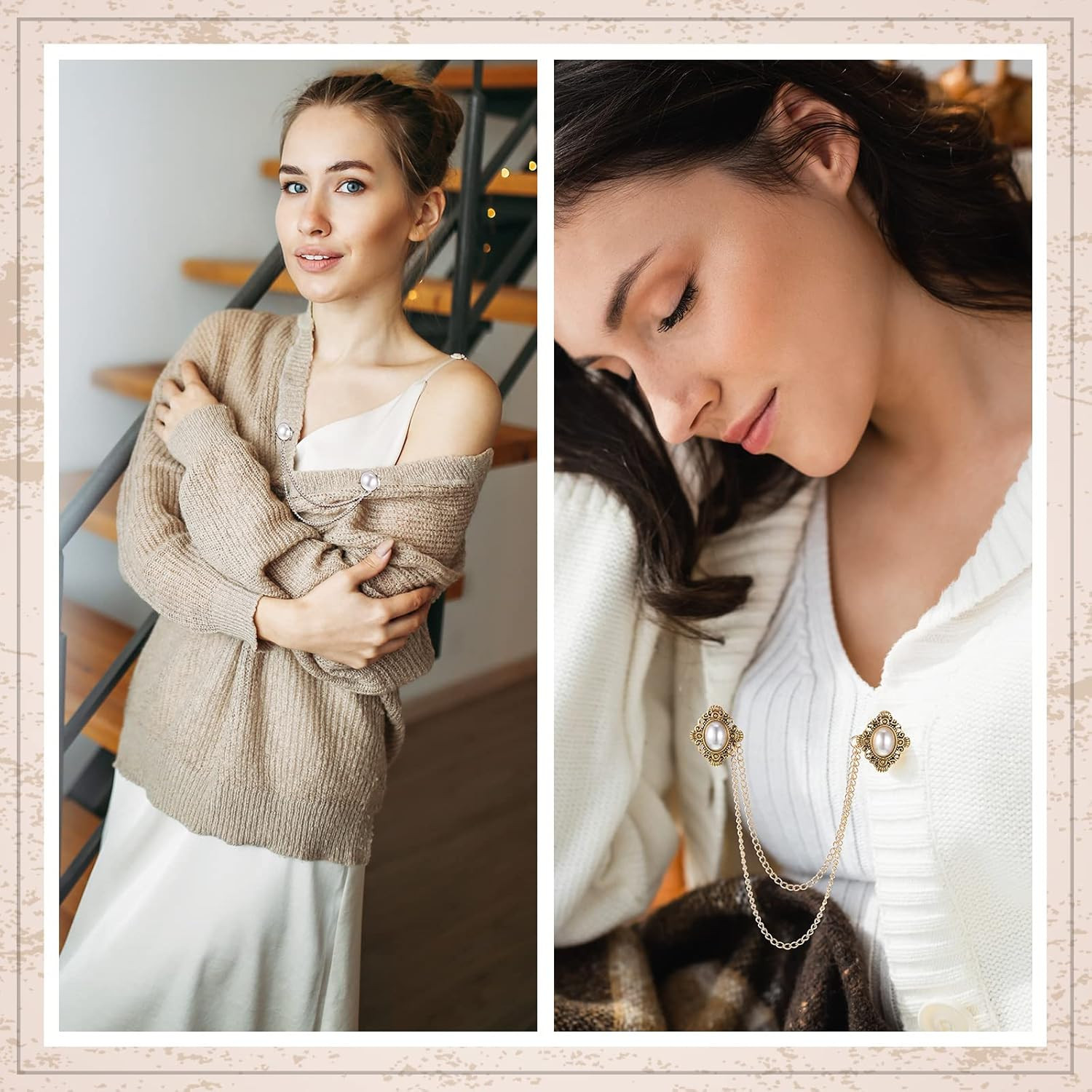 Vintage Sweater Shawl Chain Clips 4 Pcs Antique Cardigan Collar Holders Decorati