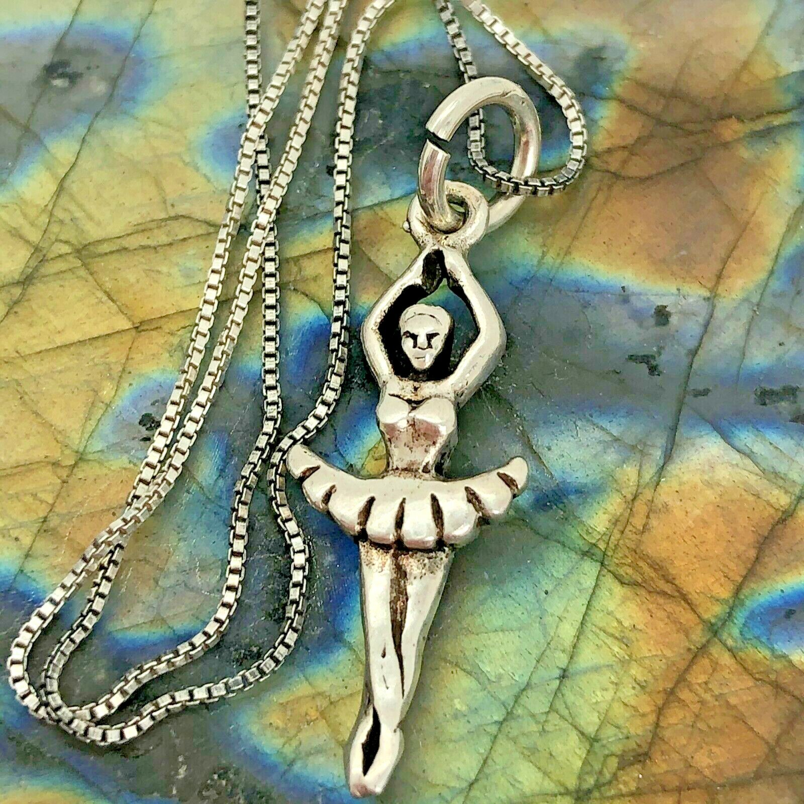 AGI Vintage Sterling Silver Ballerina Dancer Necklace 18″