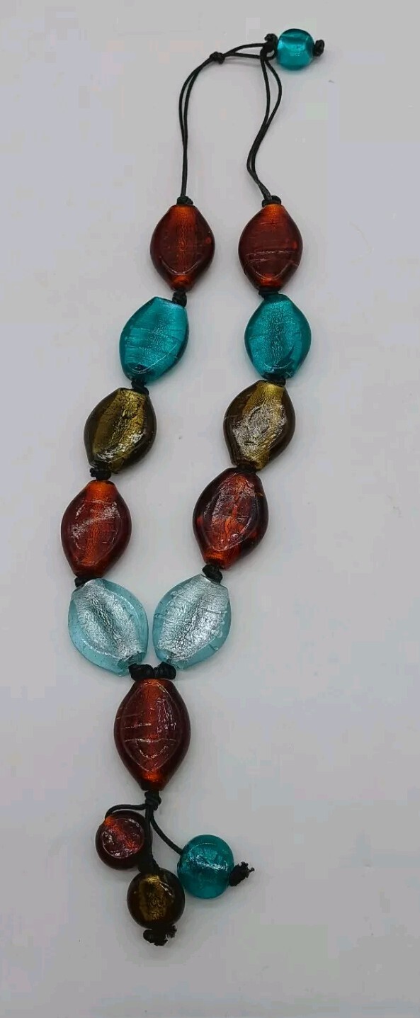 Multicolor Glass Bead Necklace Choker Blue Brown Green