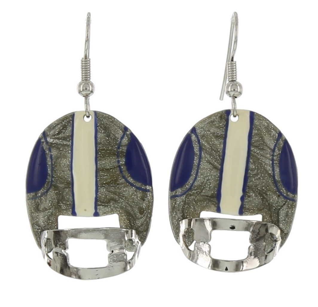 Signed Lunch at The Ritz Football Helmet Earrings Silver Blue French Hook