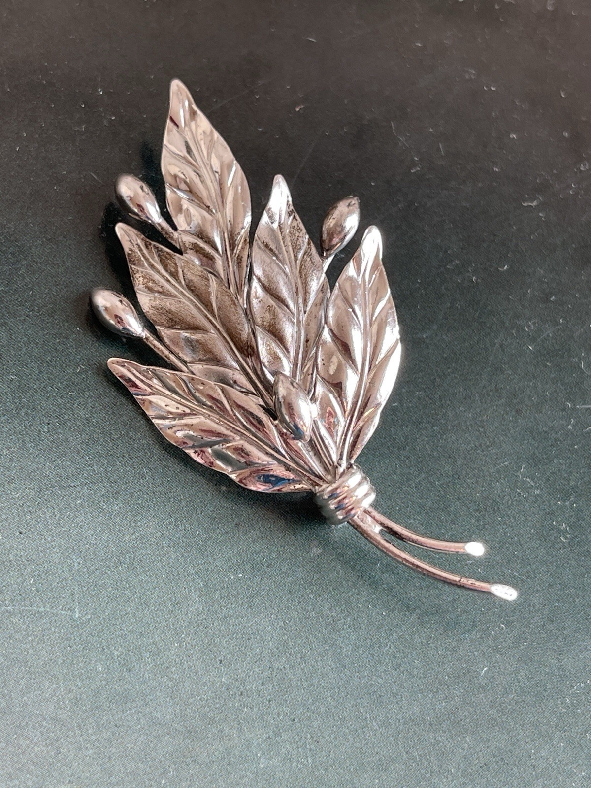 Vintage Carl-Art Sterling Silver Leaf Brooch Signed Floral