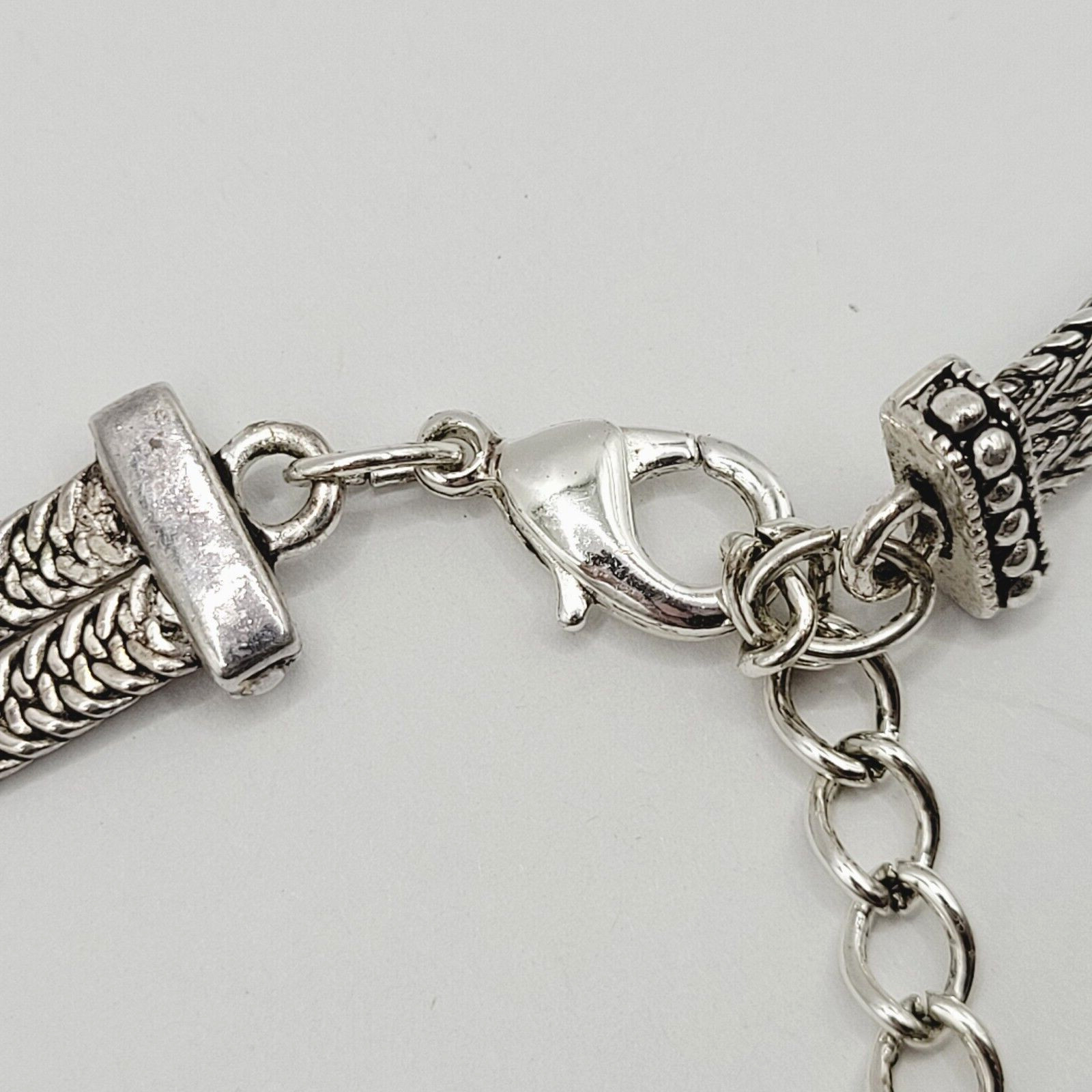 Napier Two Chain with Square Floral Filigree Ornate Silver Tone Pendant Necklace