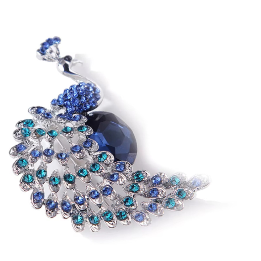 Vintage Style Peacock Bird Rhinestone Crystal Cyan Bird Brooch Pin Pendant Gift