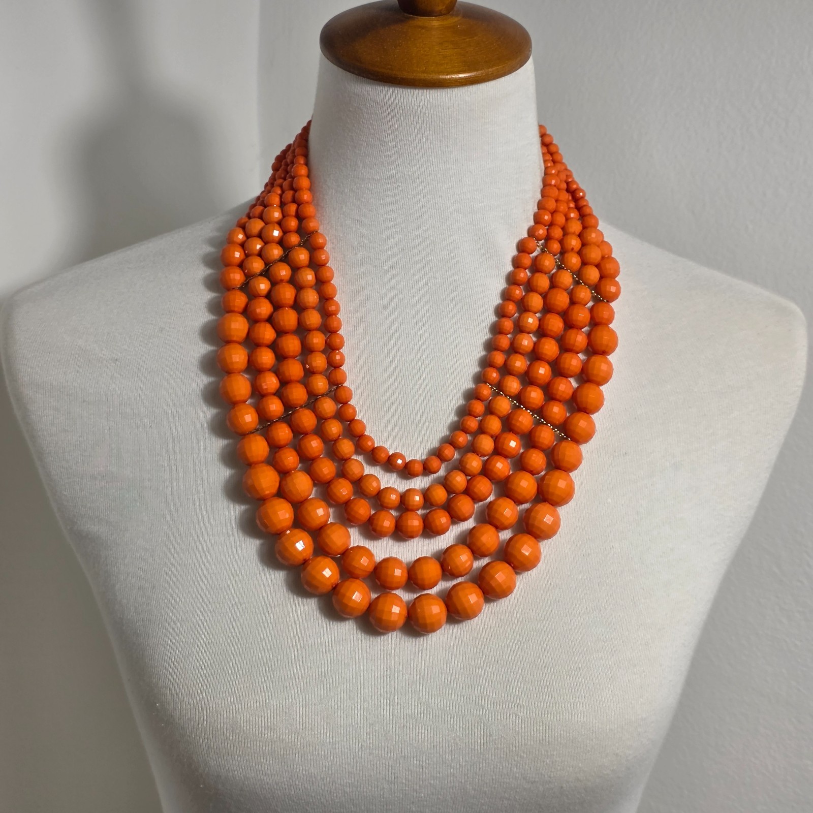Vibrant Orange Multi-Strand Beaded Bib Necklace Graduated Layers