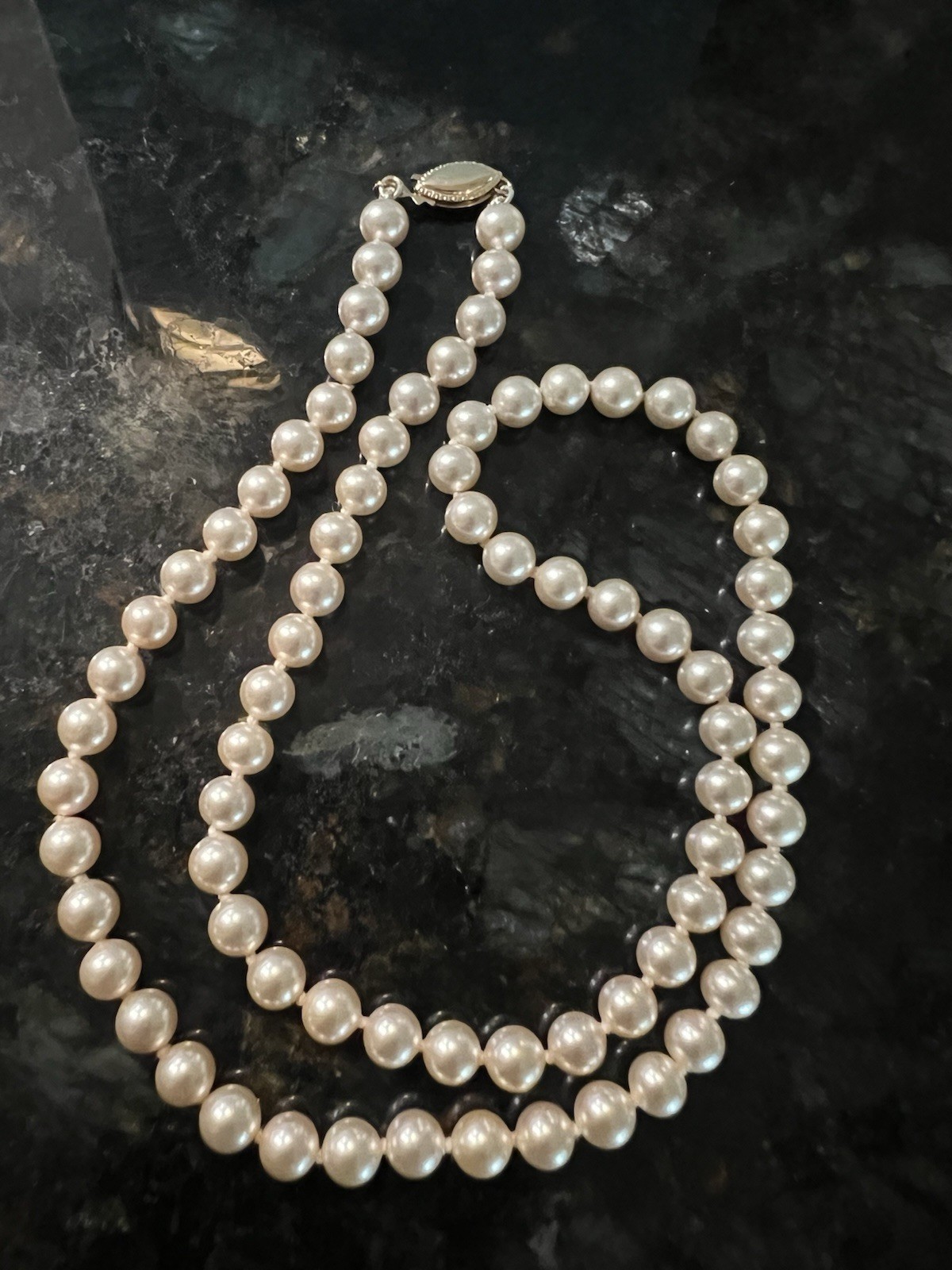 VINTAGE MAJORCA PEARL NECKLACE 14K G.F. CLASP 20 IN. 5MM PEARLS FROM SPAIN NOS.