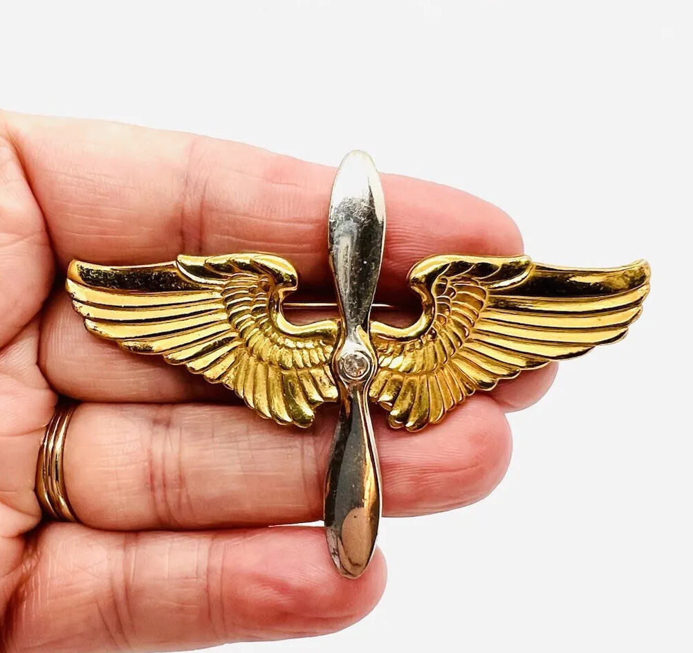 Large WW2 TRUART Large Sterling Silver Army Air Corps Sweetheart Brooch 3 Inches