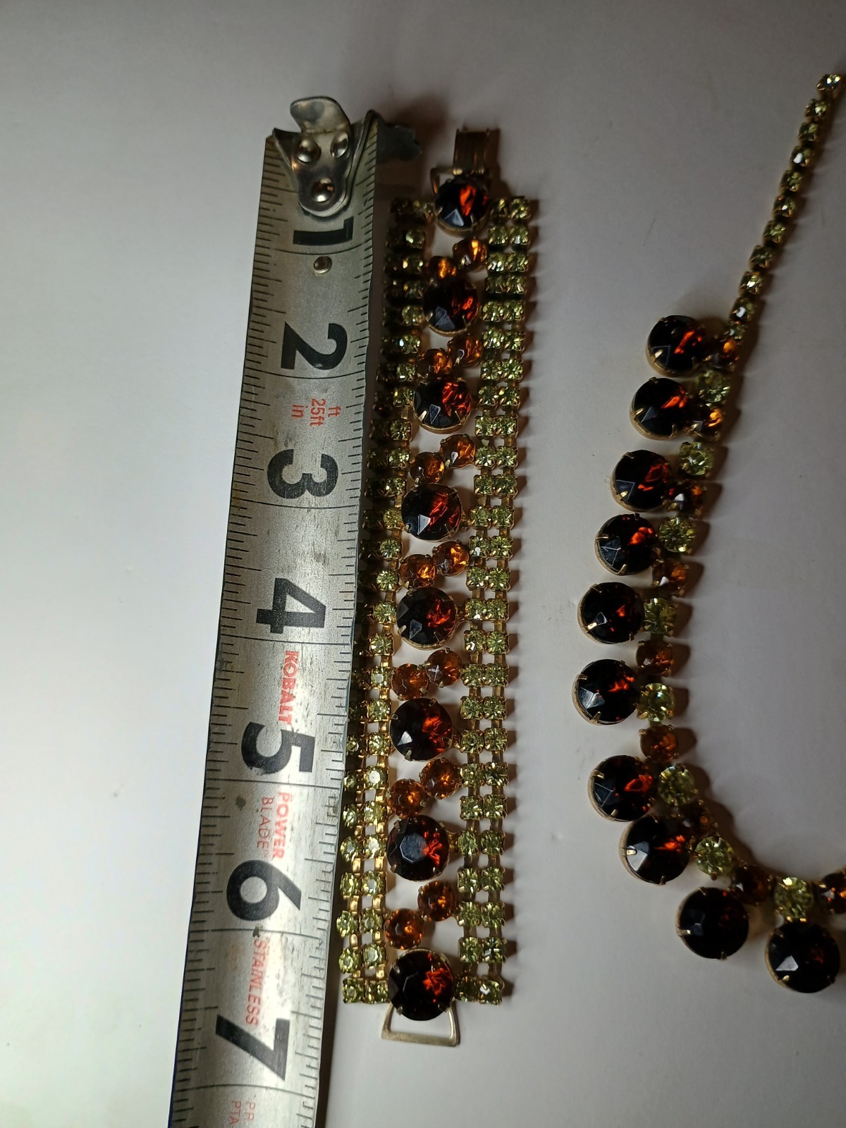 Vintage Brown Rhinestone Bracelet & Necklace Set 1950’s 1960’s