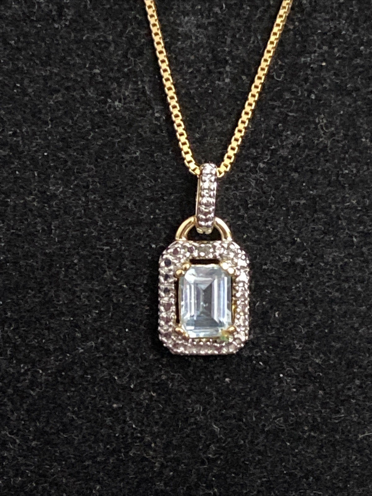 New Ross-Simons Aquamarine 14k Gold Vermeil Sterling Silver Halo Necklace 18”