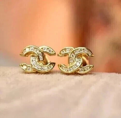 Fancy Stud Earrings In 14K Yellow Gold Plated 1.20Ct Round Cut Simulated Diamond