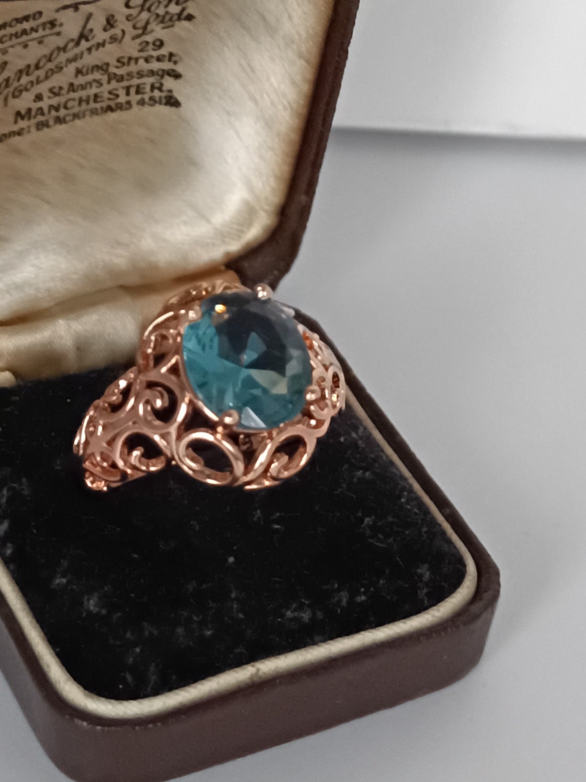Vintage 1990-s 14 Ct Rolled Gold Aquamarine Ring Size UK R US 8.5 – Hallmarked!