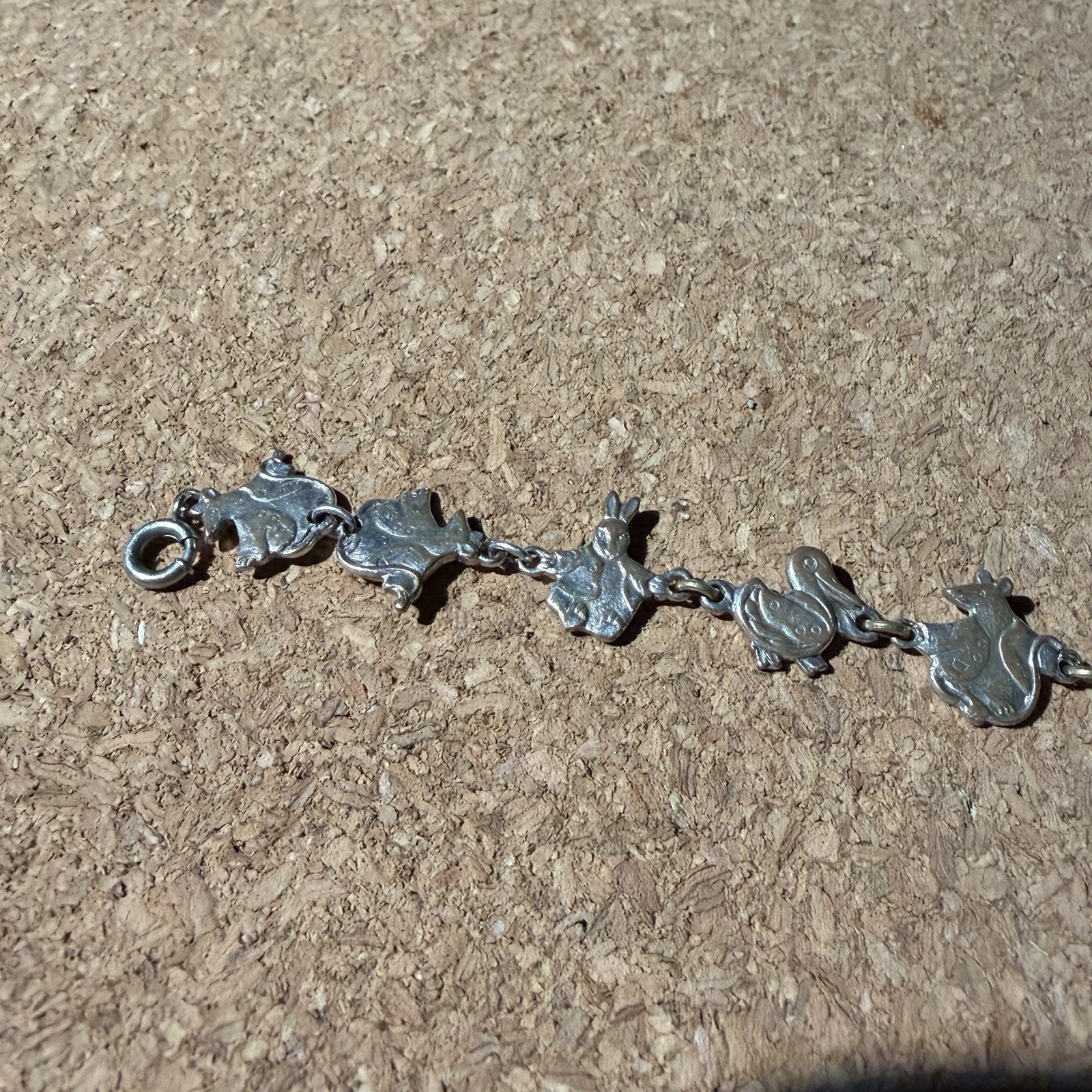 Vintage 1950s Sterling Silver Peter Rabbit Storybook Animal Link Bracelet