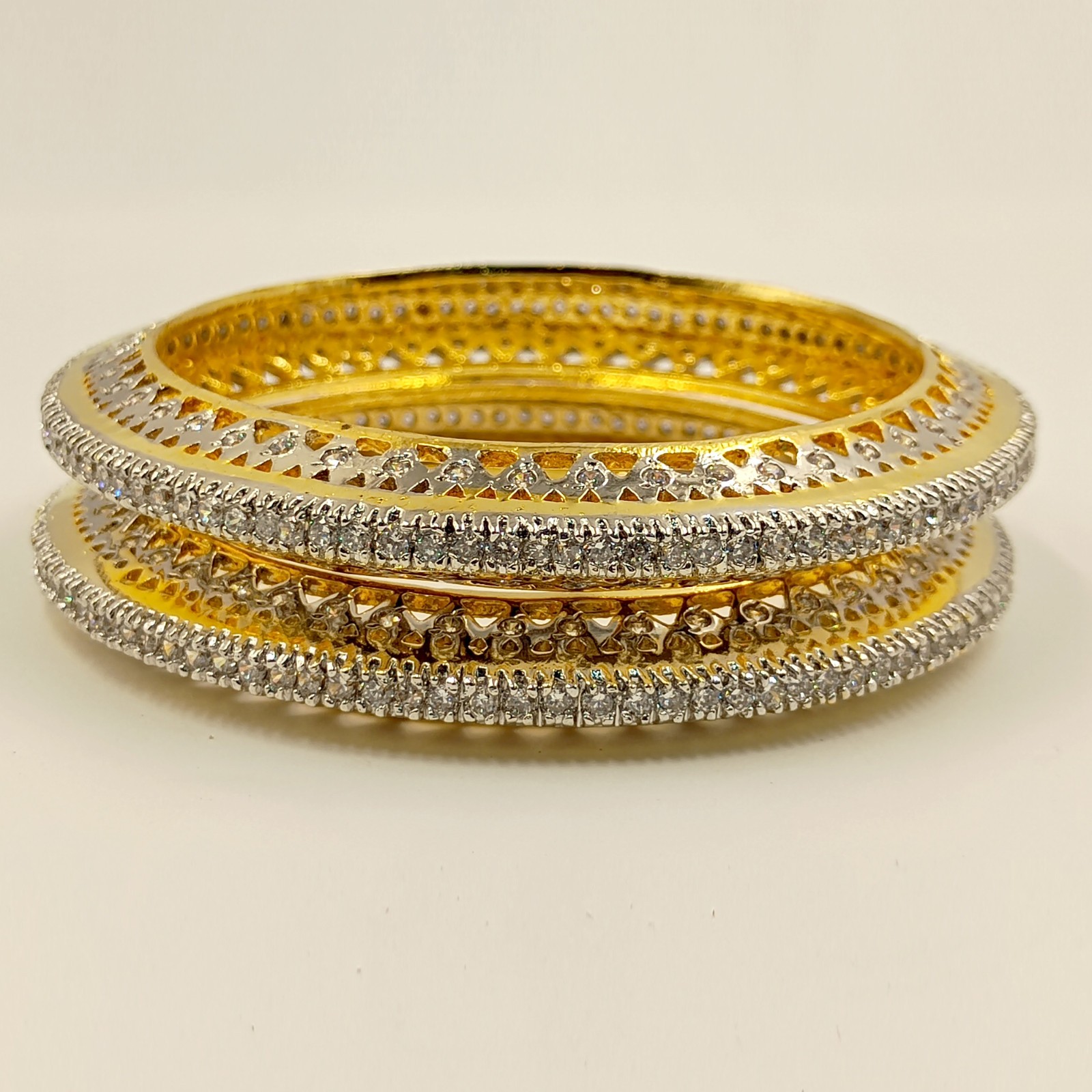 South Indian Style CZ Bangle Set, 22K Gold Plated, Elegant Handmade Bridal Set