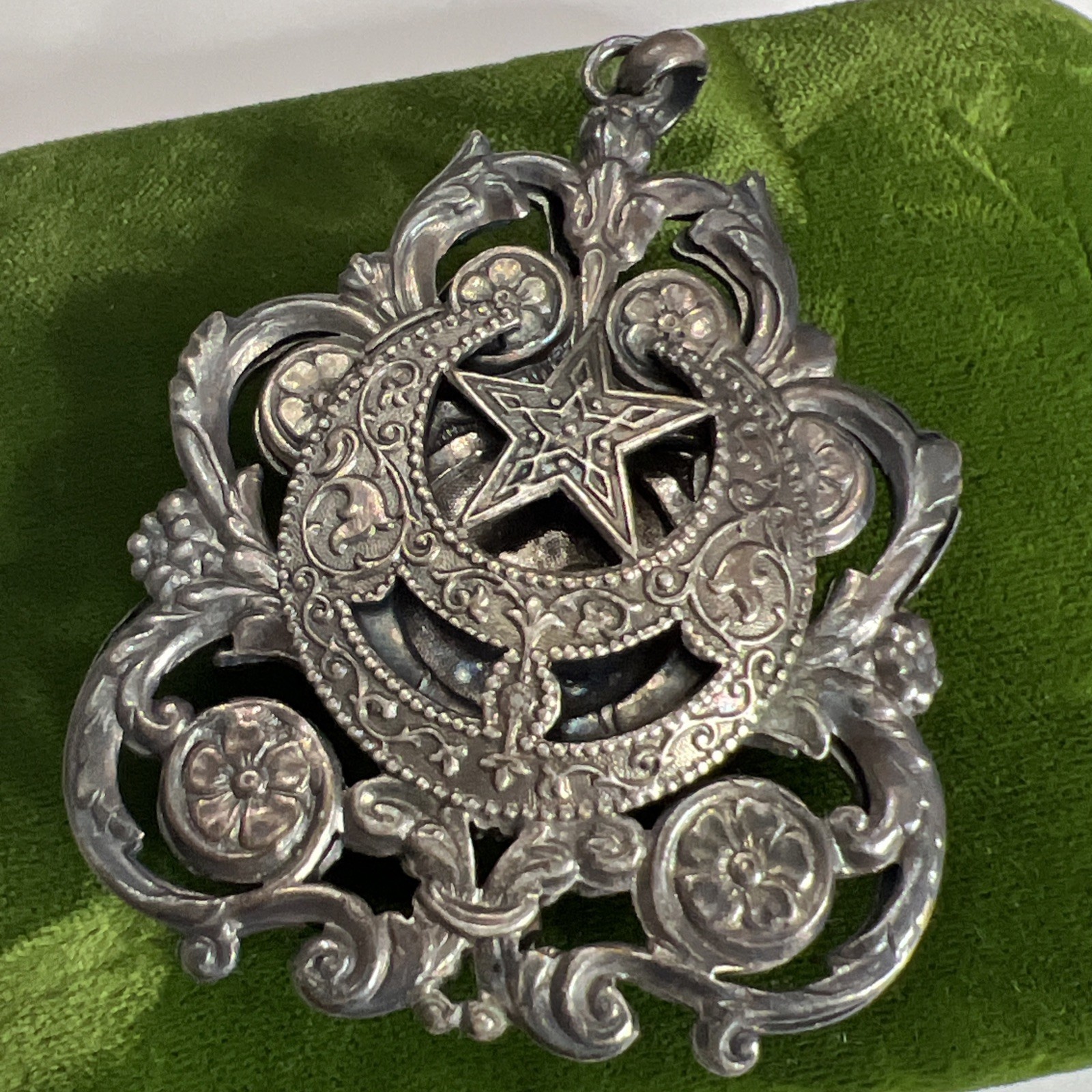 RARE Antique Turkish Ottoman Crescent Moon Medallion Large Pendant