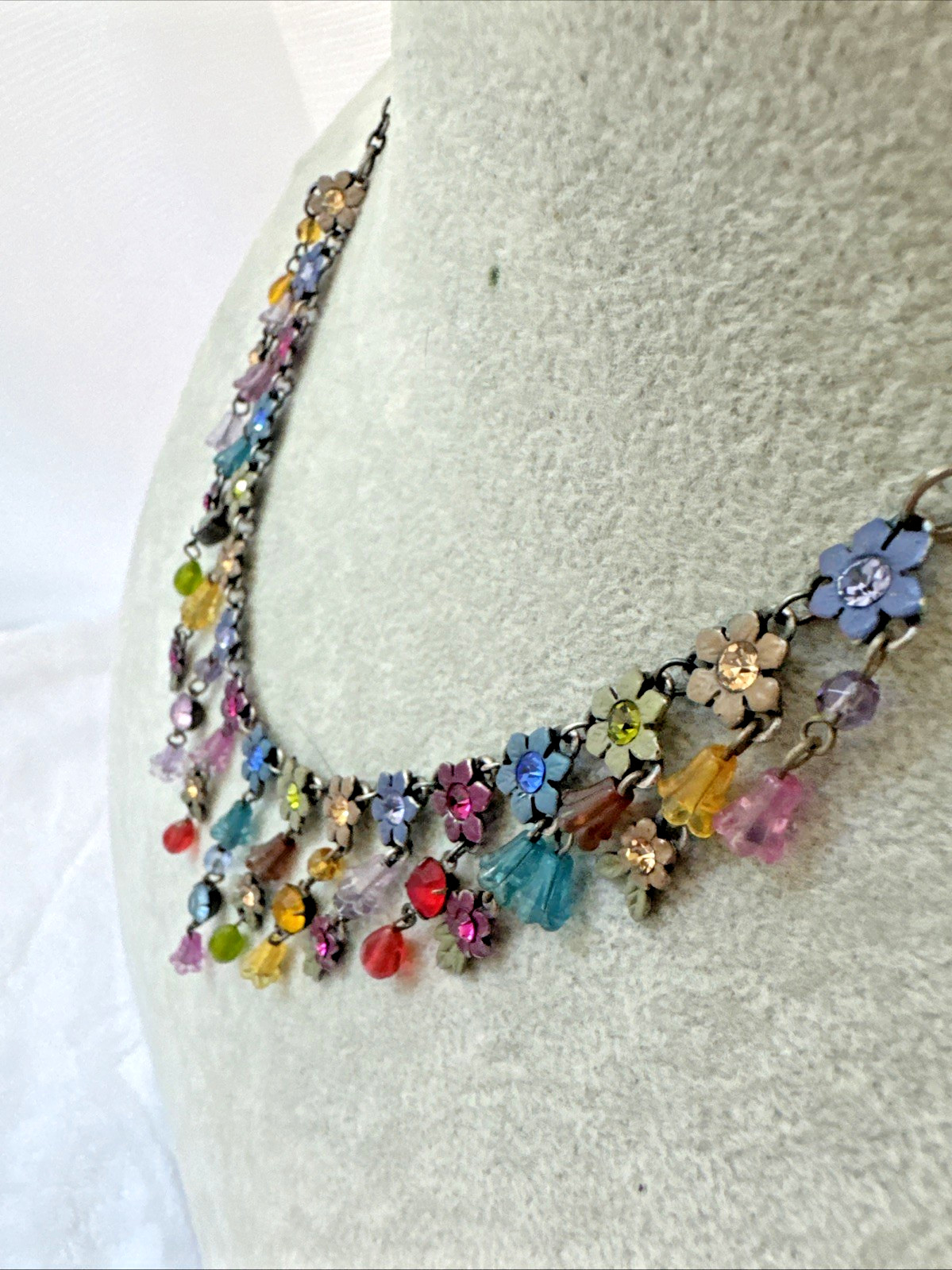 RARE Victorian Revival flower necklace colorful Modernist Jewelry y2k boho fairy