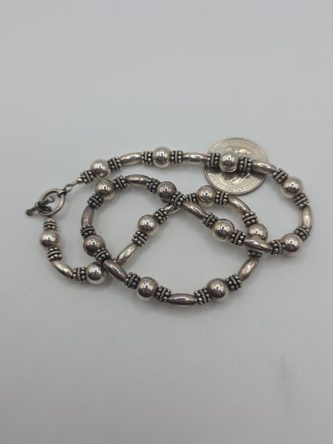 Vintage Sterling Silver 925 Beaded Toggle Necklace 17″ 30g