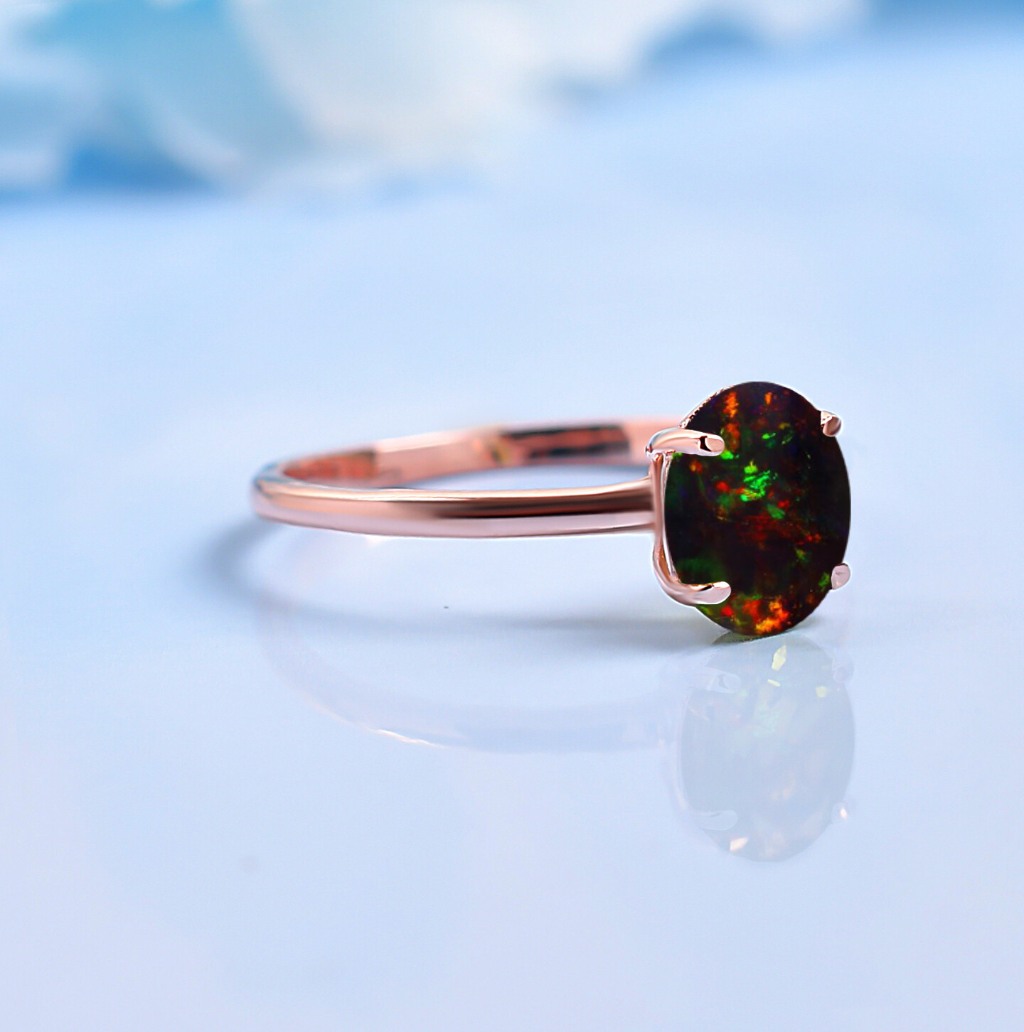 Oval 8X6MM Black Opal Wedding Ring Solitaire Engagement Ring Promise Ring Gifts
