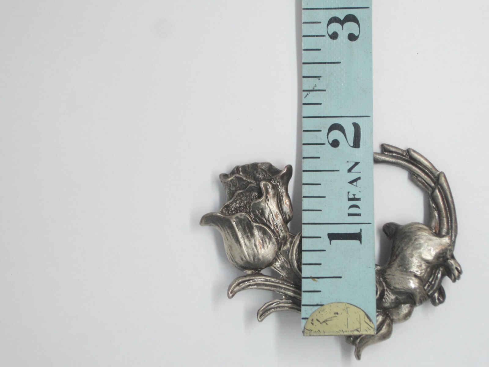 Silver Tone Rabbit With Flowers Tulips Brooch Pin Unsigned Easter Gift