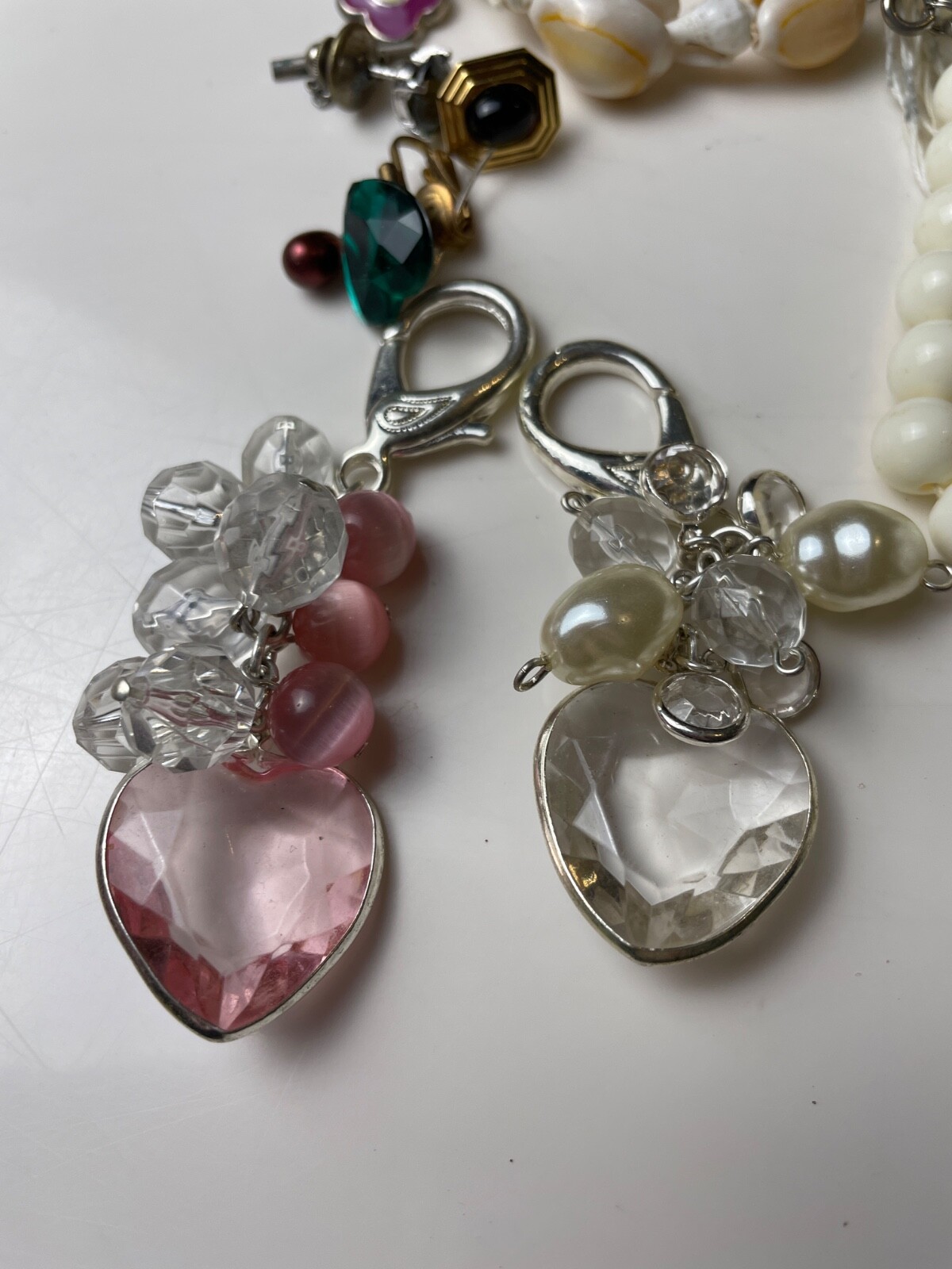Lot Vintage Costume Jewelry For Repurposing And Wear Shell Necklace Beads Etc.