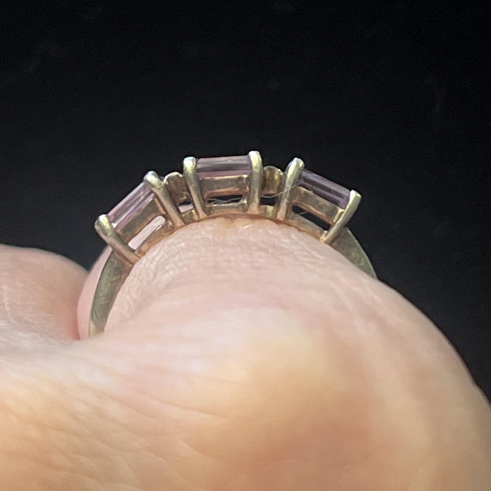 Vintage 925 Sterling Silver 3-Stone Amethyst FEB Birthday Ring Size 6