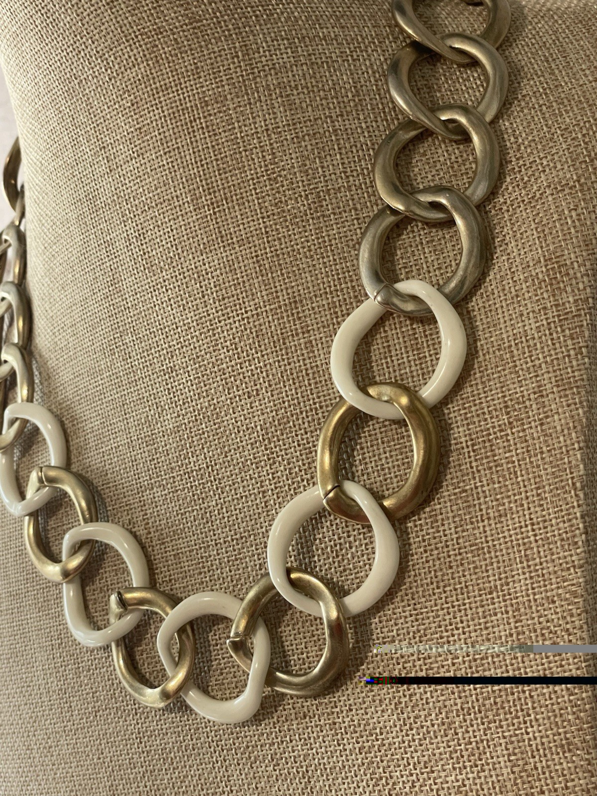 Vintage Monet Gold White Link Necklace Chunky Statement Chain Retro Modern
