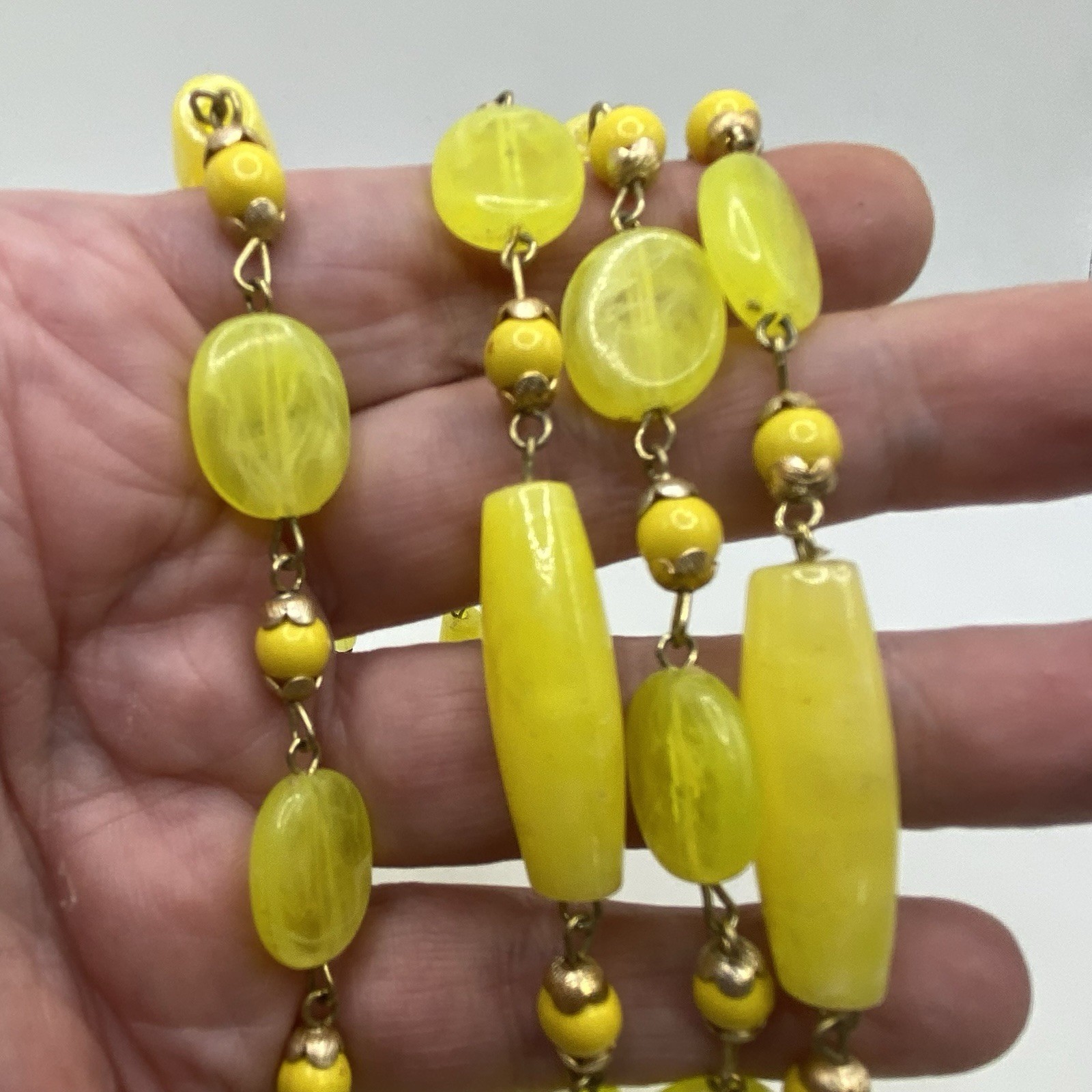 Vintage Bright Yellow Long 48″ Flapper Necklace Costume Jewelry