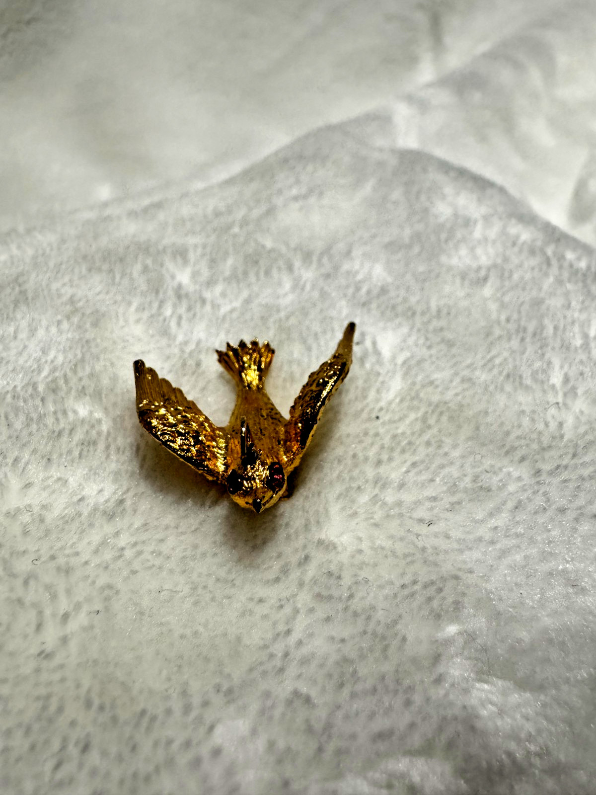 Vintage HOBCO Flying Bird with Pink Rhinestones Charm Gold Plated