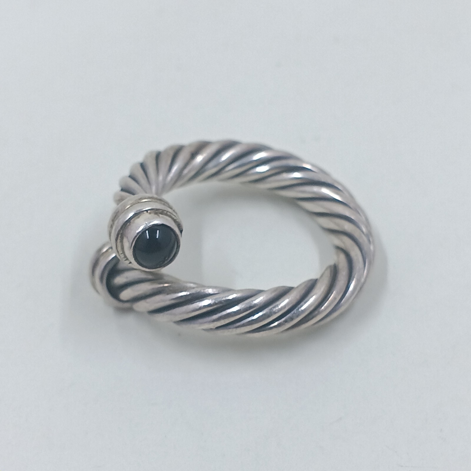 Vtg Sterling Silver Twisted Cable Wrap Ring Black Onyx Style Open Bypass…