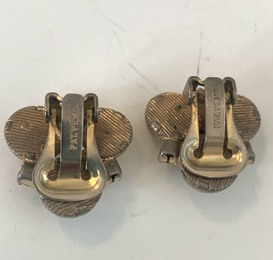 Earrings Clip On Huggie VTG Gold Tone Cluster Rhinestones Ribbed Domes Unsigned