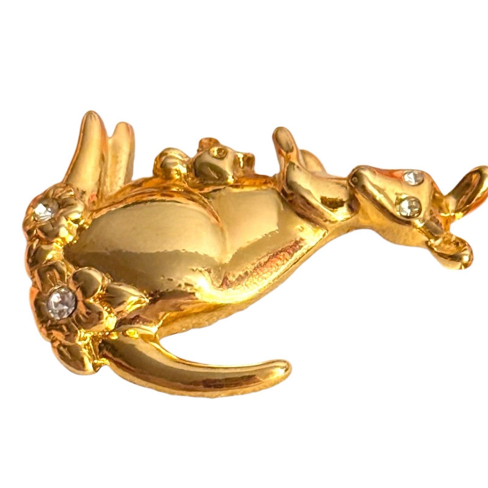 Vintage Avon Kangaroo & Joey Brooch Gold Tone Rhinestone Eyes Figural Animal Pin