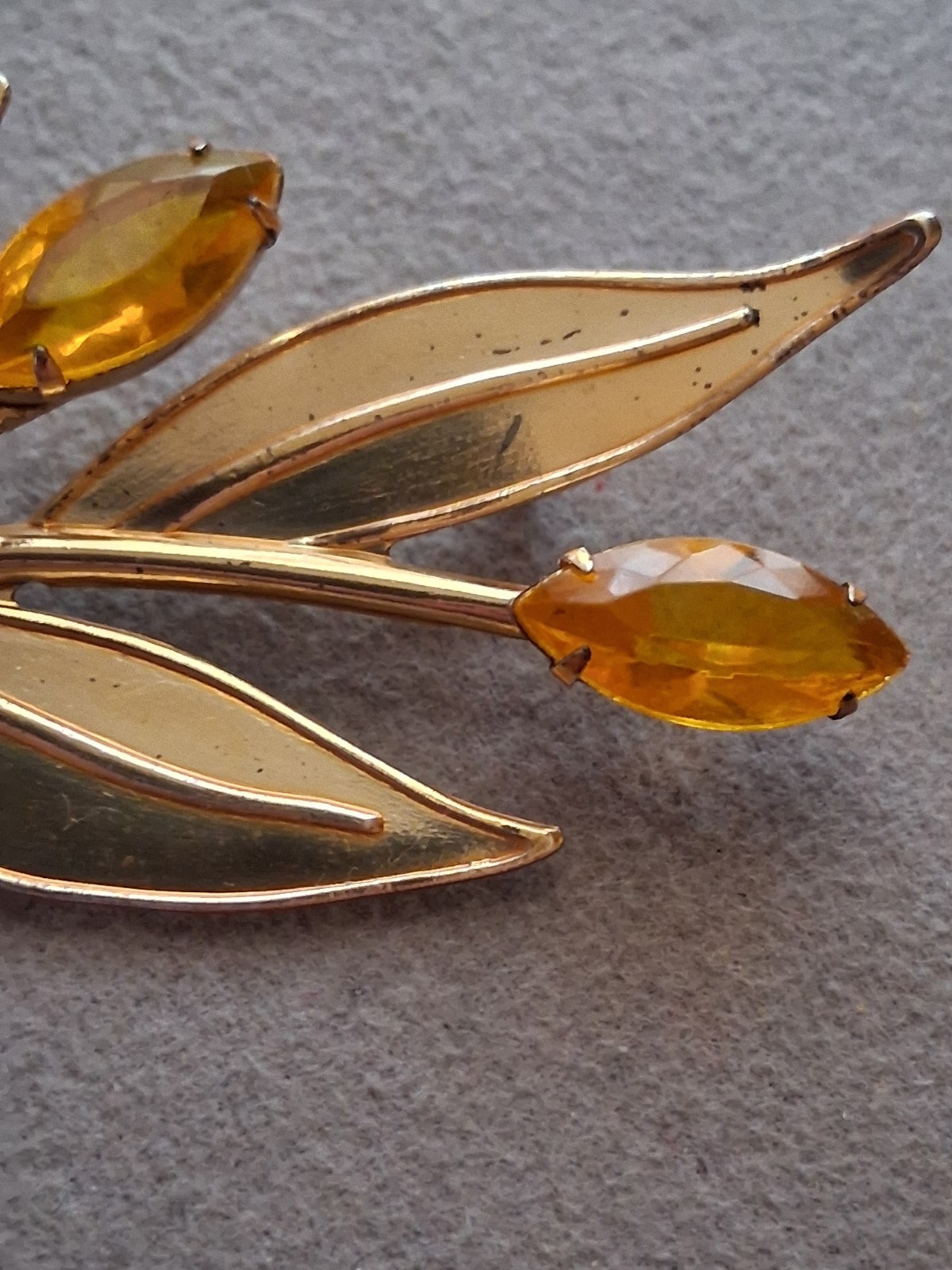 Sterling Craft Coro gold over silver. Tulip brooch w/yellow stones