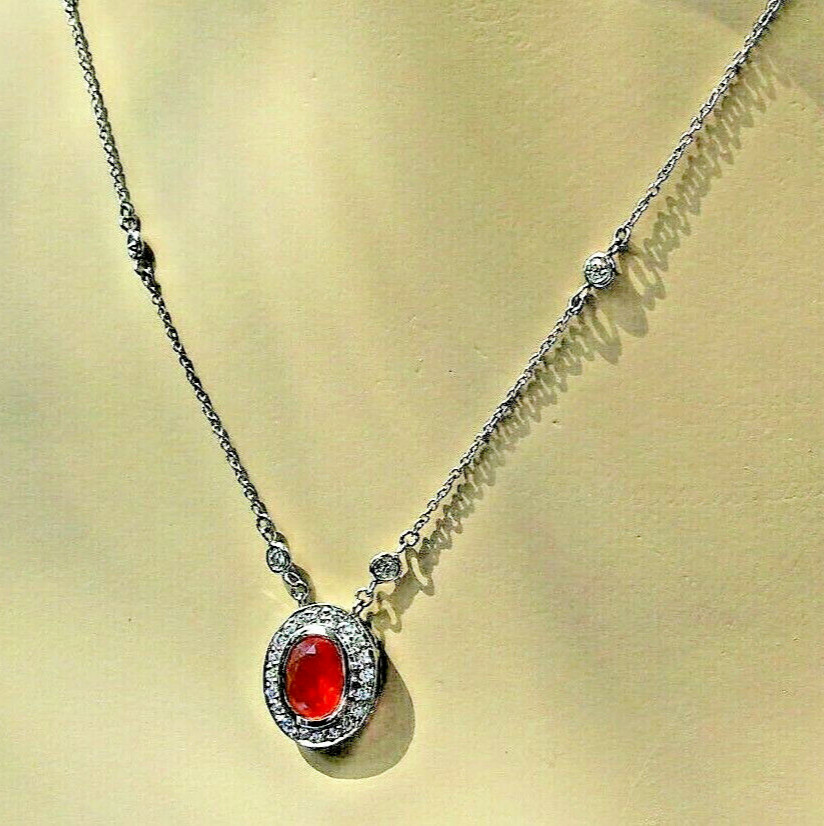 Original EARTH MINED Precious Fire OPAL Deco DIAMOND Station Necklaces 14K GOLD