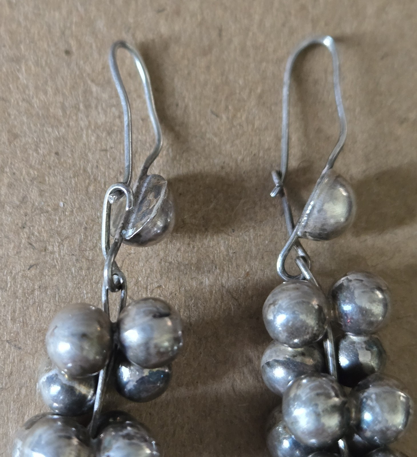 Vintage Mexican Sterling Silver Grape Cluster Dangle Earrings Unmarked 5.7g
