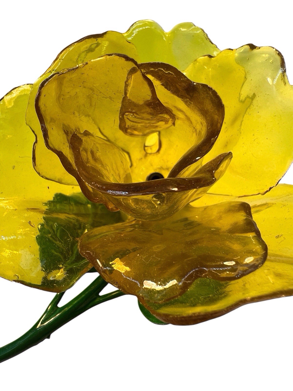 Huge Yellow Flower Brooch Cellulose Acetate Rose Enamel Spring Summer Fab! WB
