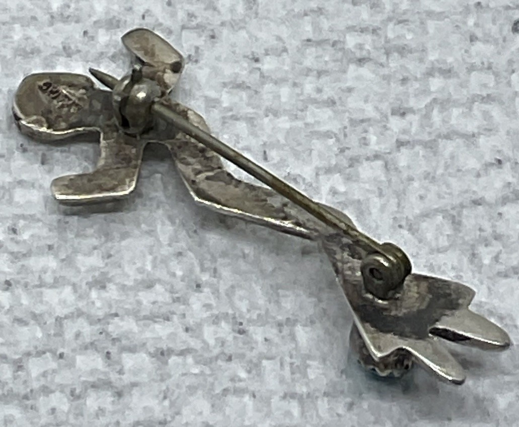 A Vintage Sterling Silver Ye Brooch With Turquoise. In Excellent Condition.