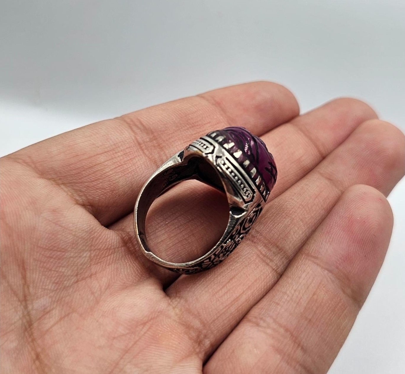 Handcrafted rare Antique Afghan Ring – Unique Engraved Stone – Size 9