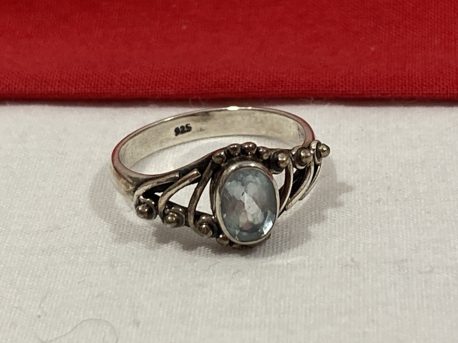 Vintage 925 Sterling Silver Southwestern Aquamarine Stone Band Ring SIZE 6.75/7