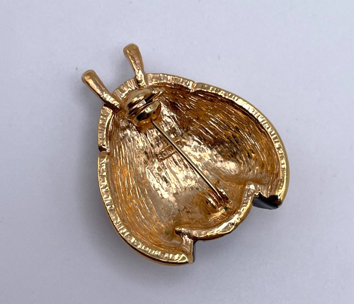 Vintage Roman Signed Gold Tone Ladybug Brooch Pin Red Clear Rhinestones Enamel