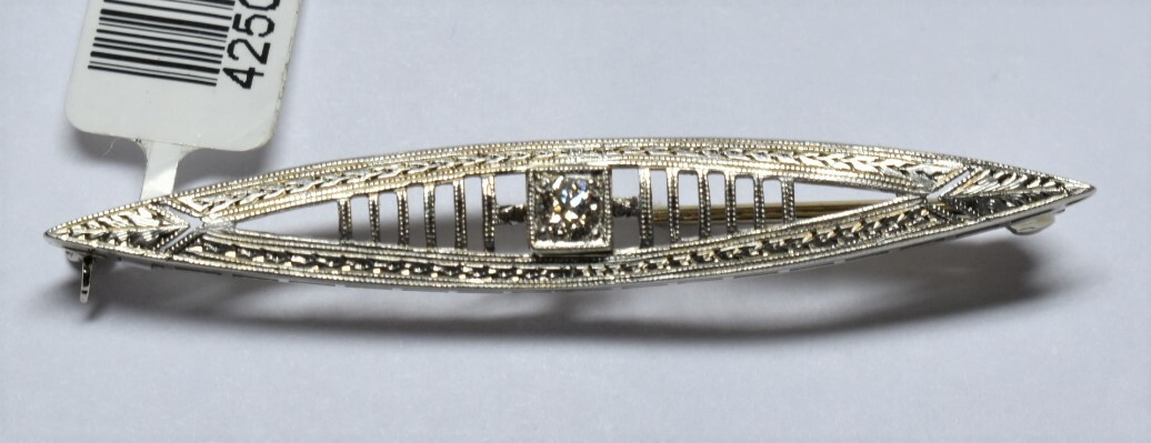 Vintage 14K Solid White Gold All Natural Not Enhanced Diamond Brooch 1935-40’s