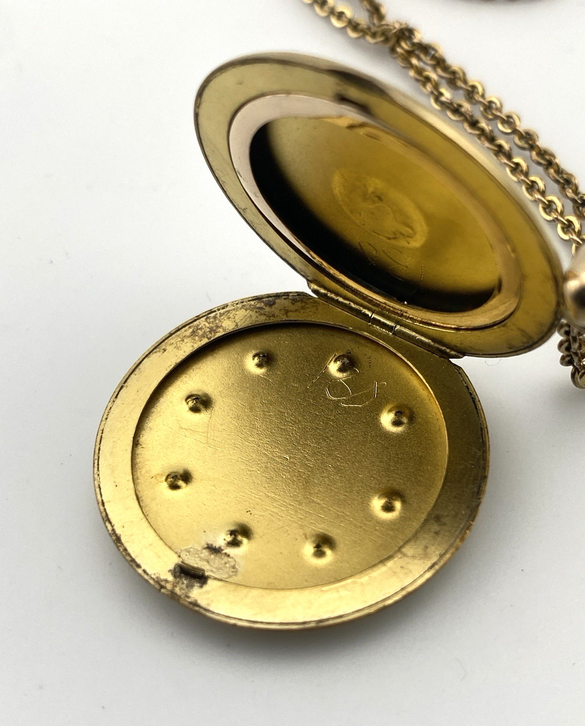 Antique Victorian Gold Filled Paste Stone E.M. Monogram Locket Necklace 21 In