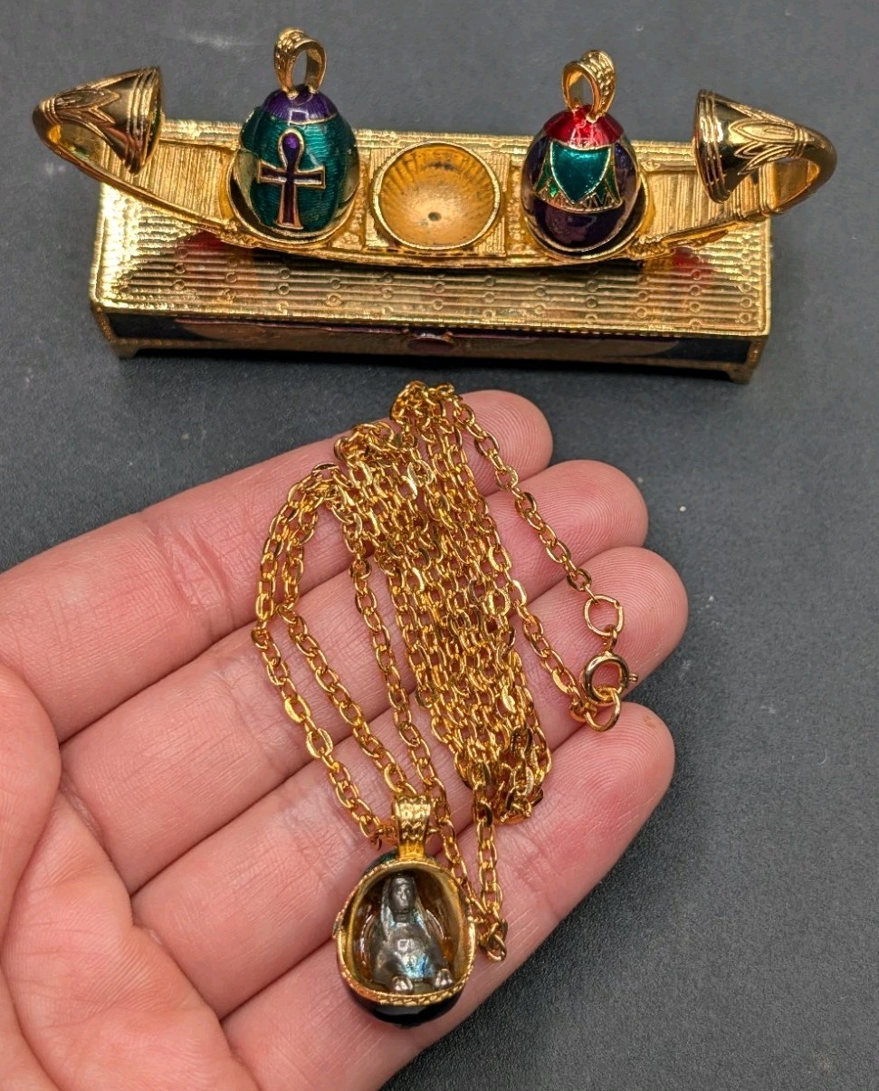 Vtg Edgar Berebi Limited Edition Egyptian Revival Eggs Boat Of Symbols Necklace