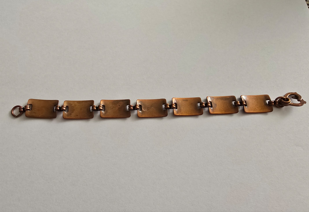 Vintage Copper Link Bracelet 7.5in Geometric Design 0.5in Wide Art Deco